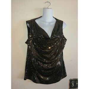 New with tags Nice Women's Forever Jade Gold Shiny Polka Dot Black Top Size XL